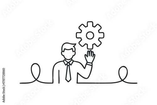 Businessperson with hand touching gearwheel