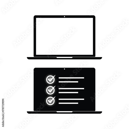 Vector art of laptop with checklist icon concept of task management, todo list, and project planning, showing completed tasks and progress
