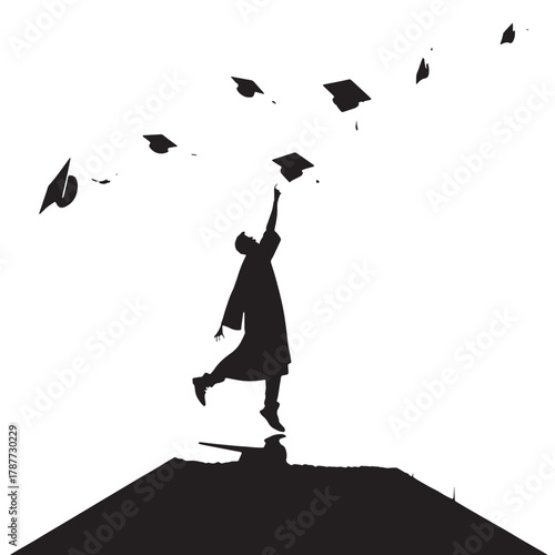 Black Graduation Cap Silhouette Vector, High Quality Illustration on White Background