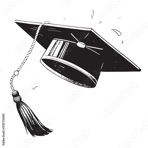 Black Graduation Cap Silhouette Vector, High Quality Illustration on White Background