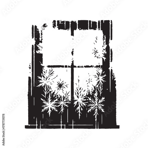Black Frosty window pane Silhouette Vector, High Quality Illustration on White Background
