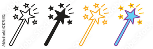 magic wand with a stars icon set. Magic wand silhouette, symbol. Vector illustration.