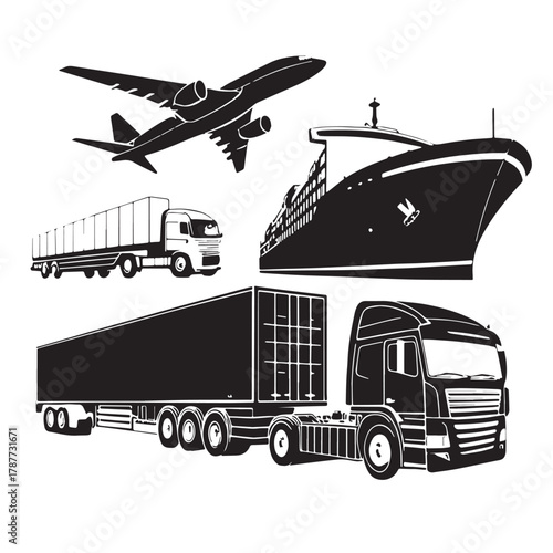 Black transport logistics Silhouette Vector, High Quality Illustration on White Background