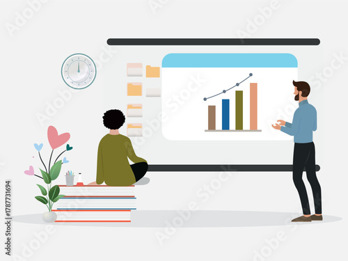 Students learning data analysis during an online education class