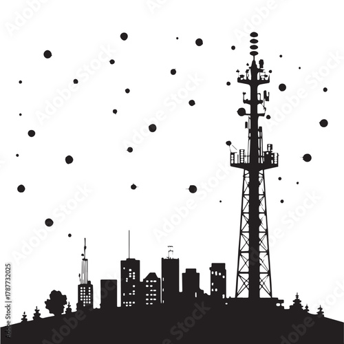 Black tele communications Silhouette Vector, High Quality Illustration on White Background