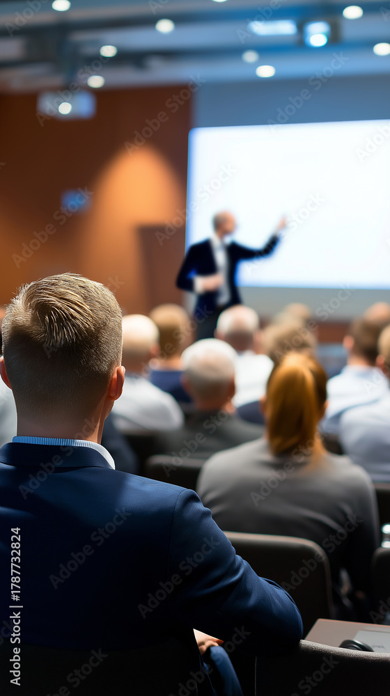 Obraz premium Business seminar with professional speaker giving a presentation to an audience in a conference hall. 