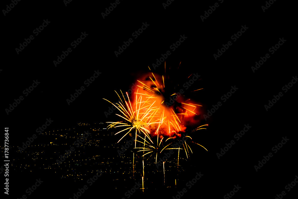 Fototapeta premium Fireworks lighting up the night sky. Pyrotechnics, abstract 