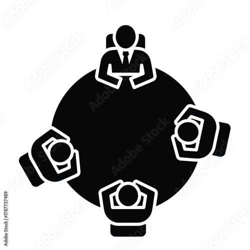 Vector art of round table meeting icon business conference, negotiation, or team discussion concept in a simple glyph style vector illustration