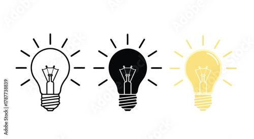 Vector art of set of light bulb icon symbol of idea, innovation, solution and creative thinking vector illustration in different styles