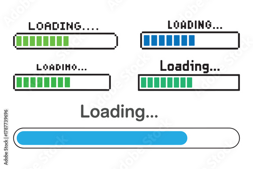 Assorted Green and Blue Loading Bars. loading bar progress icon. Download progress. Collection Loading status. Vector Illustration eps 10