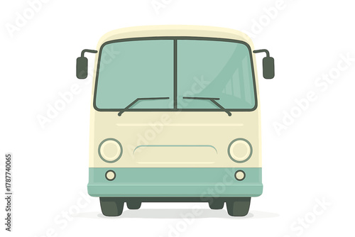 Stylized front view of a small retro bus for transportation themes