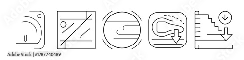 Abstract line art icons for data processing, analytics, storage, flow, tech