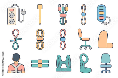 Collection of ergonomic support devices and equipment symbols