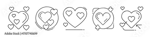 Minimalist line art heart icons for love, romance, and emotion