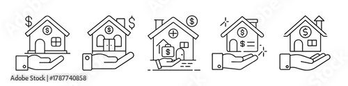 Real estate investment property financial transaction icon set line