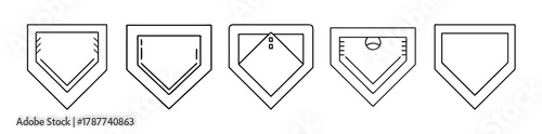 Five baseball home plate outline icons for sports game symbol