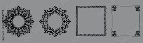 Set of decorative frames Elegant vector element for design in Eastern style, place for text. Floral black and gray borders. Lace illustration for invitations and greeting cards