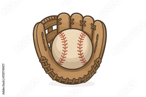 Baseball glove catching a stitched leather ball isolated on white background