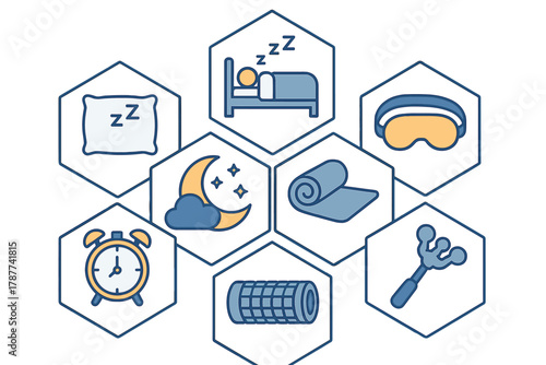 Collection of icons for sleep hygiene and relaxation tools