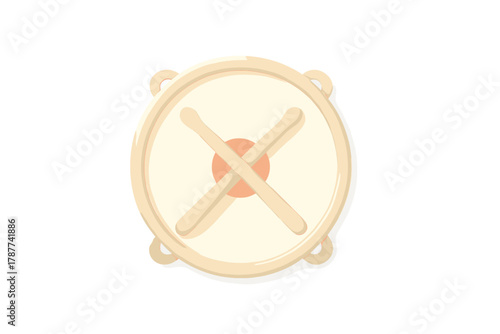 Minimalist drum icon with crossed sticks on clean white background