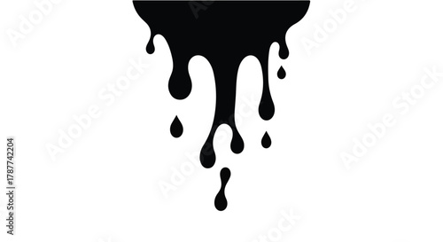 Thick black liquid dripping and flowing downwards against a white background.
