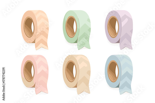 Six rolls of decorative adhesive tape with pastel chevron pattern