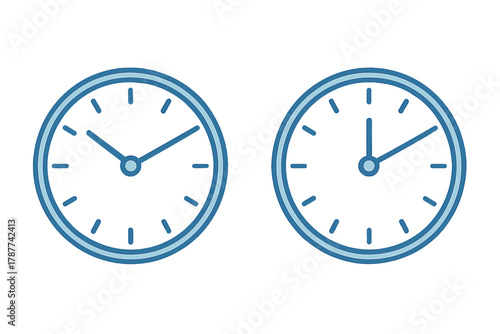 Two analog clocks displaying different times side by side for comparison