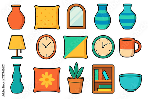 Colorful icons representing various home furnishings and decorative objects