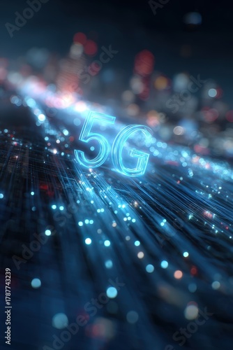 Futuristic 5G network depiction: digital transformation and high speed.