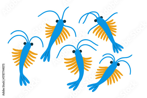 Stylized blue and orange krill swimming pattern