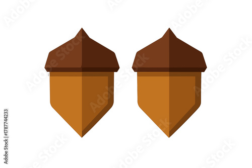 Stylized brown and orange acorns isolated on white background
