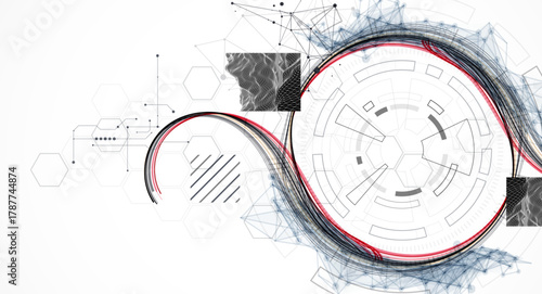 Abstract background. Scientific and technological concept with the use of technical elements formed in the shape of a circle. Line art. Vector
