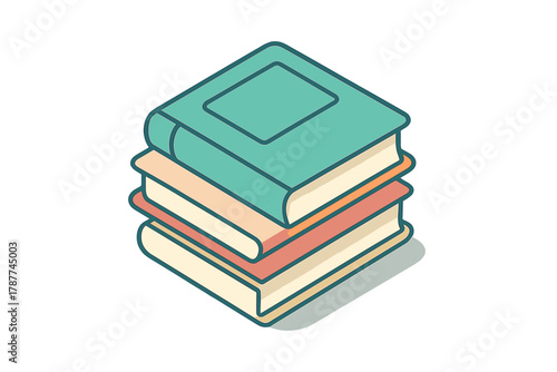 Isometric stack of three colorful hardcover books