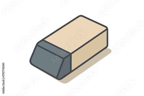 Isometric two-tone rubber eraser with realistic drop shadow effect