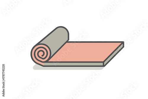 Partially unrolled yoga or exercise mat with rolled end detail