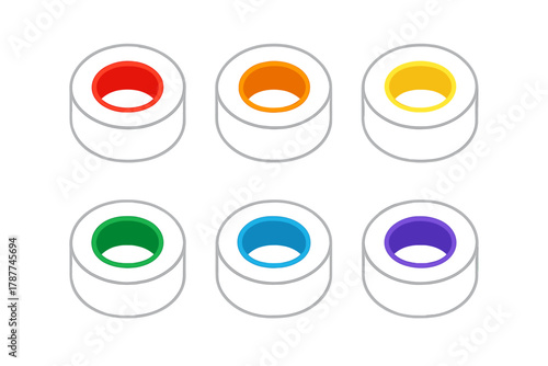 Isometric set of colorful adhesive tape rolls on white background