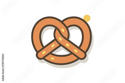 Simple baked pretzel icon with salt topping and shadow detail