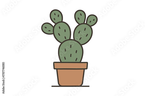 Prickly pear cactus growing in a simple brown terracotta pot