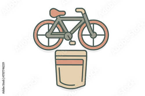 Icon set featuring bicycle and sealed nutrition pouch for active lifestyle