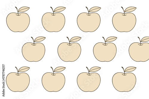 Seamless pattern simple beige apples with brown outline