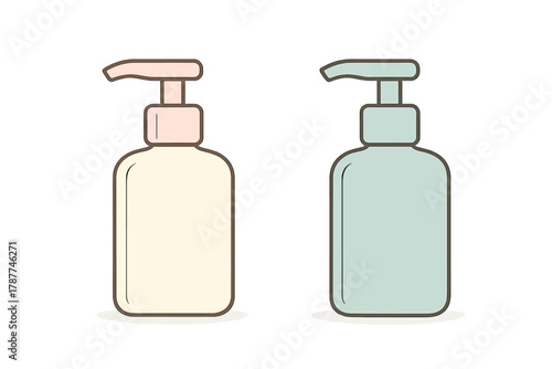 Two cosmetic pump dispenser bottles in pastel colors