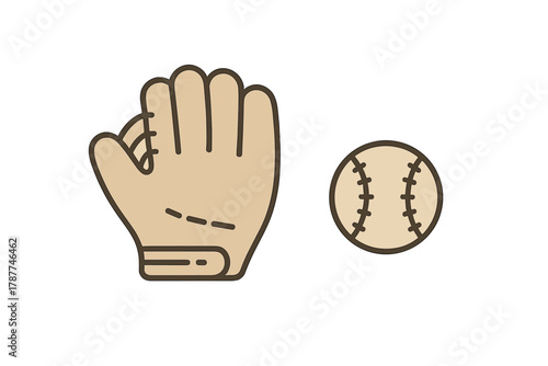 Baseball glove and ball simple icon set for sports concepts