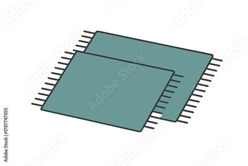 Overlapping square microchips with protruding pins on white background