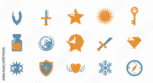 Collection of symbolic icons evoking a sense of adventure, mystery, and the spirit of exploration