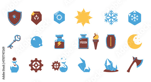 Set of Fantasy Game Assets and RPG Icon Elements for UI Development and Graphic Design Projects