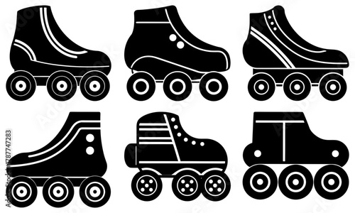 Retro roller skates collection ideal for lifestyle, summer fun, skating rink promotions, and vibrant vintage designs, originally scalable vector graphics