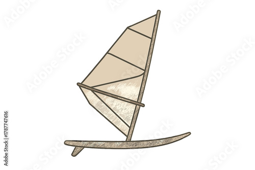 Simple windsurfing sail and board graphic isolated on white background