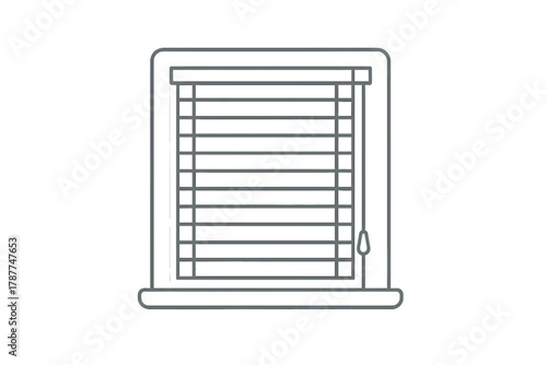 Simple line art icon of horizontal window blinds covering a window opening
