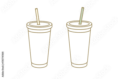 Outline design of two disposable cold drink cups with straws