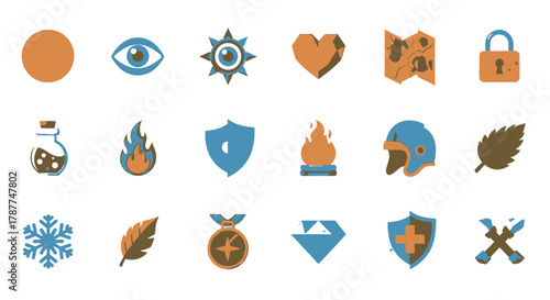 Versatile Collection of Flat Design Vector Icons and Conceptual Symbols for Modern Web, App, and Game Interfaces, Ideal for UI/UX Design Projects